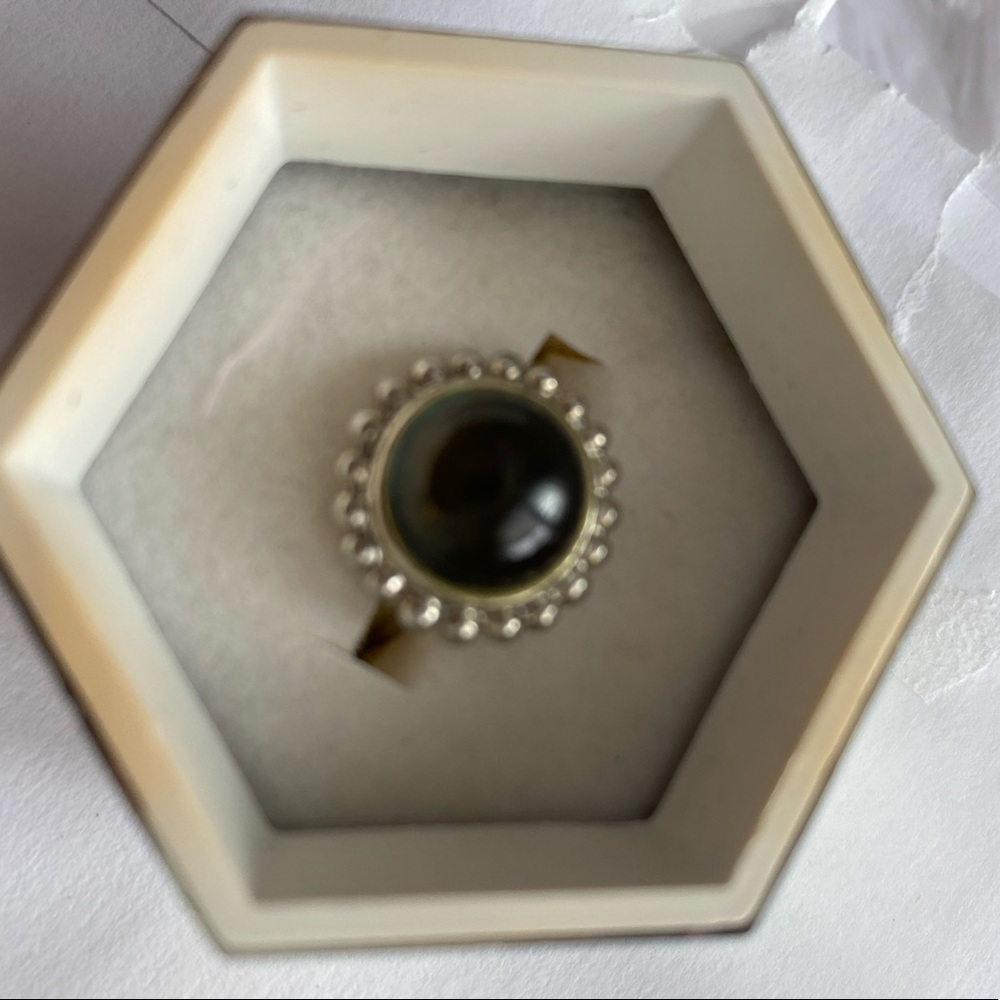 Silver Ring & Translucent Dark Green Center Stone - image 2